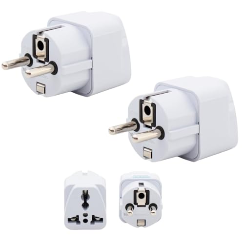 Image of Hi-Plasst Europe Travel Adapter - Type E /F Schuko Plug for Germany, France, Russia, Spain, Italy - Universal EU Adapter for India to Europe (Pack of 2)