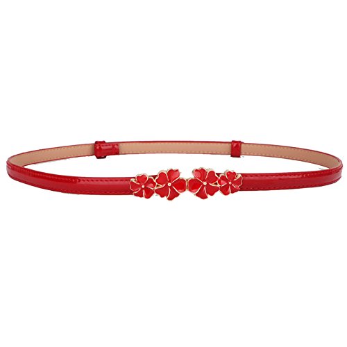 MoYoTo Women's Stylish Bowknot Buckle Thin Patent Leather Waist Belt For Dress (Flower-Red) One Size