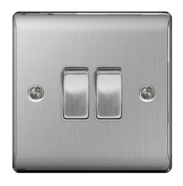 BG Nexus Metal Brushed Steel Light Switch 2G 2W NBS42