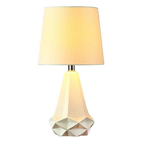 Lampe de table en céramique blanche irrégulière E27 60W avec abat-jour tissu
