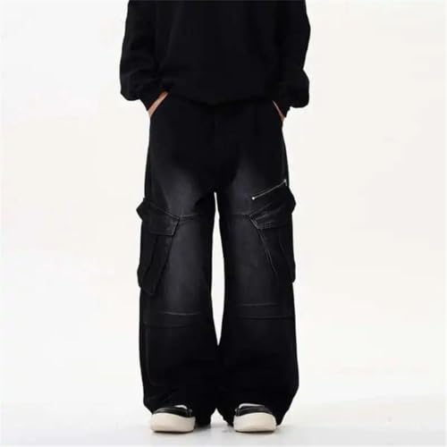 Men's Jeans American Streetwear Large Pocket Workwear Denim Pants Loose Hiphop Wide Leg Trousers2