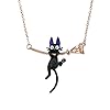 Studio-Ghibli-Kikis-Delivery-Service-Jiji-Hanging-on-Broom-Necklace Babigo Studio Ghibli Kiki's Delivery Service Jiji Hanging on Broom womens Necklace