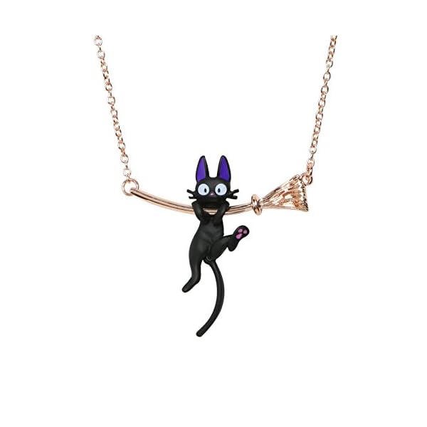 Studio-Ghibli-Kikis-Delivery-Service-Jiji-Hanging-on-Broom-Necklace Babigo Studio Ghibli Kiki's Delivery Service Jiji Hanging on Broom womens Necklace