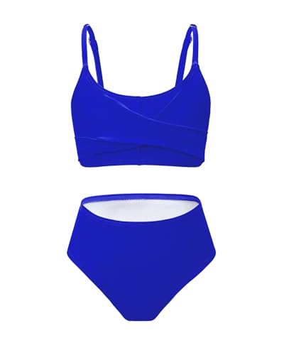 Century Star Girls Swimsuits for Teens Bikini 2025 Solid Teen Bathing Suits Adjustable Straps Swimwear Padded Royal Blue 12-13 Years