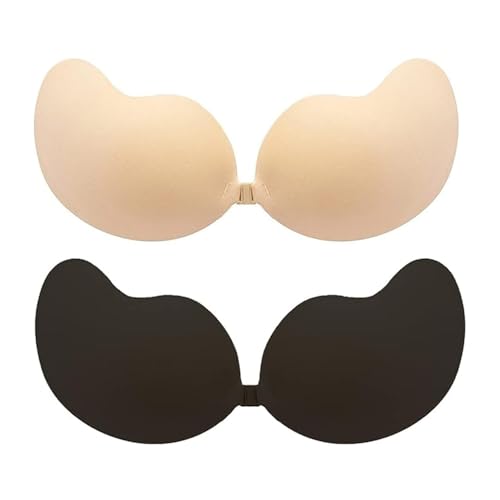 OasisLiving 2 Pack Invisible Sticky Lift Up Bras Silicone Strapless Backless Push Up Adhesive Bras for Women Skin-Friendly Breathable Fabric Washable and Reusable