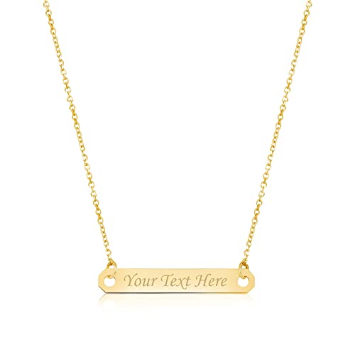 Image of UNICORNJ 14K Yellow Gold Engravable Personalized Bar Pendant Necklace or Bracelet Polished Shiny on Cable Chain Italy