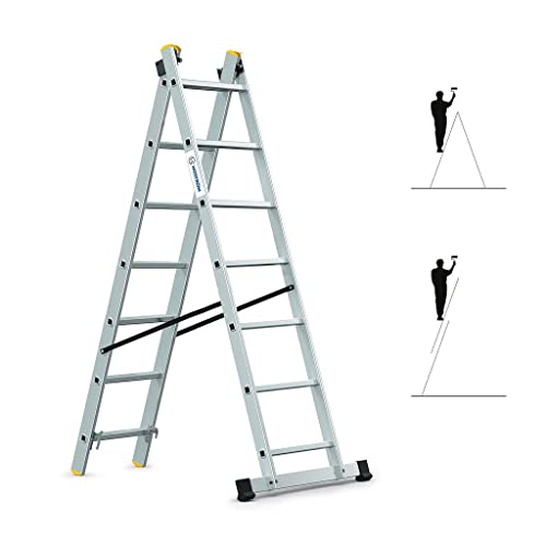Echelle transformable 2 plans StablePro, extensible coulissante et en aluminium, 2x7 marches, 3 positions, hauteur max 4,25 m, garantie 5 ans, charge maximale 150kg, Hostrom Cover