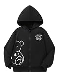 Verdusa Girl's Cartoon Bear Zip Up Hoodie Sweatshirt Cute Long Sleeve Hooded Jacket Black 11 Years