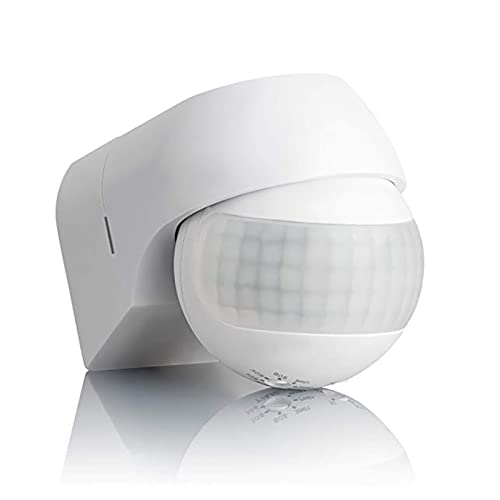 Houkiper Détecteur de mouvement infrarouge 180° pour l'intérieur et l'extérieur, capteur PIR 110-230 V/AC, portée maximale de 30 m, max. 800/400 W (blanc) Cover