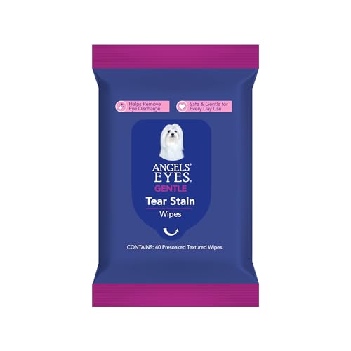 ANGELS EYES Face Eye & Paw Cleansing & Tear Stain Wipe Large 4x7 Hypoallergenic Dog & Cat Wipes Reduce Tear Stains Dirt and Discharge Fragrance Free 40 Count