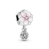 PANDORA Magnolia Bloom Charm, Sterling Silver, Pale Cerise Enamel, Pink & Clear Cubic Zirconia, One Size
