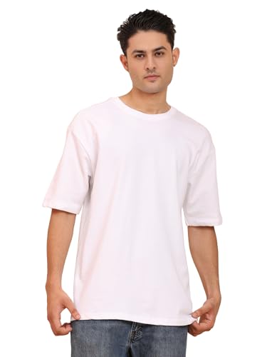 Image of Amazon Brand - Anarva Men's Oversized Cotton T-Shirt | Crew Neck | Half Sleeve | Solid Casual Tee