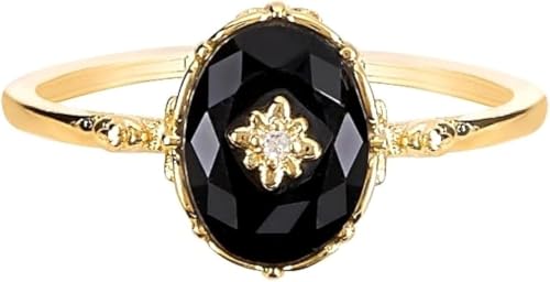 Vintage Onyx Black Diamond Oval Stacking Rings for Women Men Teens Silver