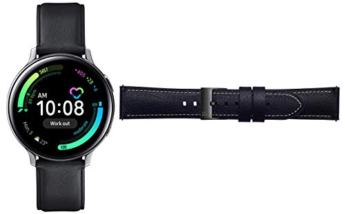 Image of Samsung Galaxy Watch Active 2 (Bluetooth, 44 mm) - Silver, Steel Dial, Leather Straps + Free Leather Strap (Black) Worth INR 2500
