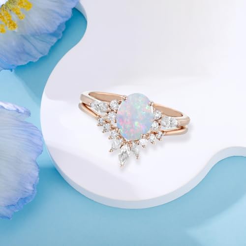 1-5ct Gemstone Wedding Ring Sets for Women 10K 14K 18K Solid Gold Oval Cut Birthstone Gemstone and Moissanite Engagement Ring Sets Bridal Ring Set Free Engraved3