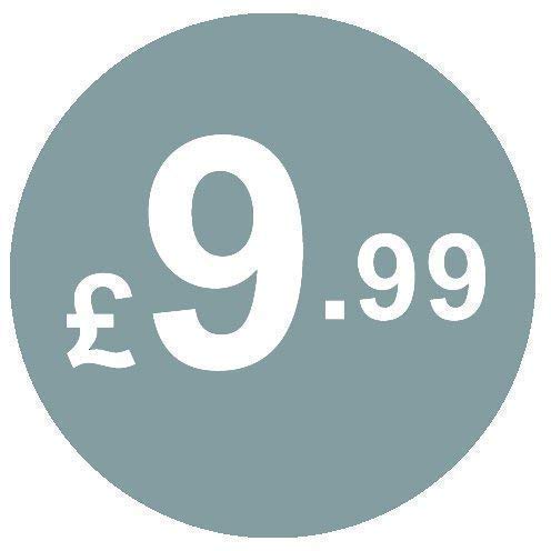 from 99p to £10 - Pack of 200 Silver 20mm Price Stickers/Sticky Labels - 40 Different Prices to Choose from (Silver £9.99)