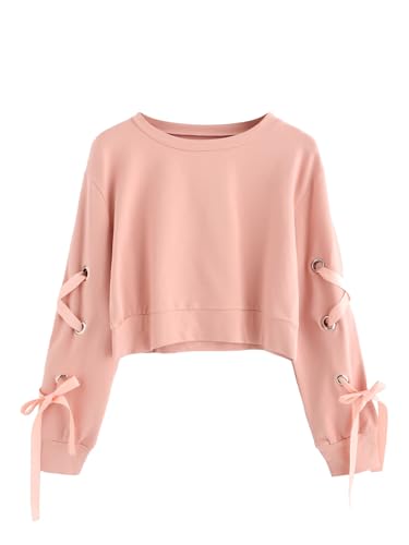 Image of SweatyRocks Women's Casual Lace Up Long Sleeve Pullover Crop Top Sweatshirt