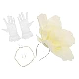 LIFKOME Conjunto de Tocado Floral Grande para Boda Diadema de Flores Exageradas para Novia y Fiesta Accesorio con de Encaje y Collar de Perlas Simuladas para Eventos y Sesiones