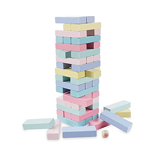 Comius Sharp Bloques de Madera, Torre de Madera Block Colores Juegos de Construcción, Juegos Educativos Torre de Bloques, Juguete de Madera Juego Familiar Clásico Juego de Mesa (51 Pcs New)