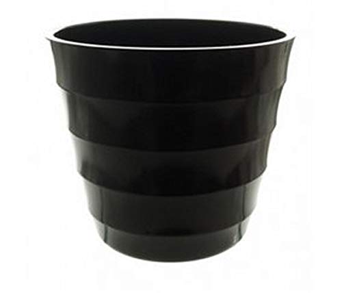 HomestreetUK Plastic Planter Various Bright and Pastel Colours Gloss Finish Ribbed, Robust Garden and House Plant Containers (Black, 10)