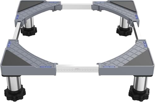 DEWEL Verstellbare Waschmaschinen Untergestell, Podest für Waschmaschine und Trockner, Bärenlast 350kg, Einstellbare Breite 44.5-67cm, Erhöhung Höhe 18cm-22cm, Grau