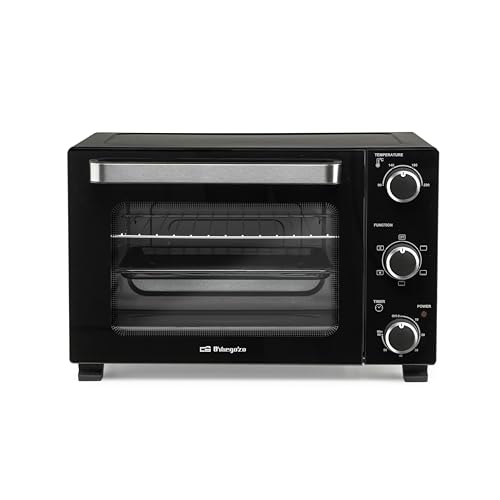 Orbegozo HOT 220 Horno Eléctrico de Convección 1300W Capacidad 22L Temperatura Regulable Luz Interior Temporizador 60 min Doble Cristal Resistencias Acero Inoxidable Bandeja y Parrilla