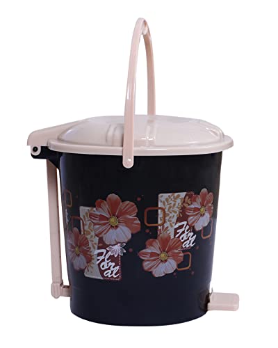 Image of Kuber Industries Durable Floral Print Plastic Pedal Dustbin|Waste Bin|Trash Can For Kitchen & Home With Handle,7 Litre (Black)