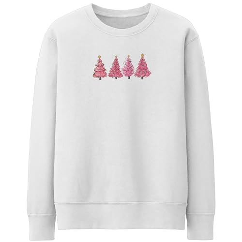 Image of Purple Print House Pink Christmas Scene Womens Sweatshirt Xmas Tree Ladies Sweater Festive Winter Jumper, XL, White