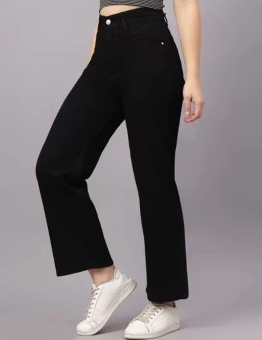 Image of Classic Straight Fit Jeans for Women and Girls Comfortable Button Closure Daily Use