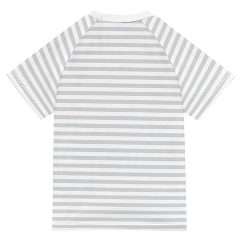 CaTaKu Grey and White Stripes Boys Rash Guard Swim Shirts Toddler Quick Dry UPF 50+ Rashguard Short Sleeve 3-12T2