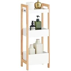 Estanteria Baño Ikea Precios SoBuy FRG226-WN,ES Estantería de Baño con 3 Niveles de Bandejas,Estantería Tipo Escalera,H74 cm