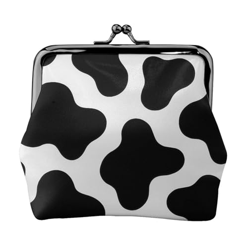 Pu Leather Buckle Coin Purse Black Cow Print Girls Kiss-Lock Change Purse Wallets