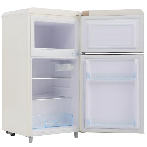 Frigorífico retro, 72 litros de volumen y congelador de 21 litros, iluminación LED, 120 kWh/año, clase energética E,White