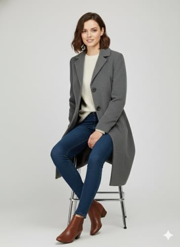 Image of HAUTEMODA Women's Winter Coat Trench Long Sleeves Over Coat With Pocket single Breasted