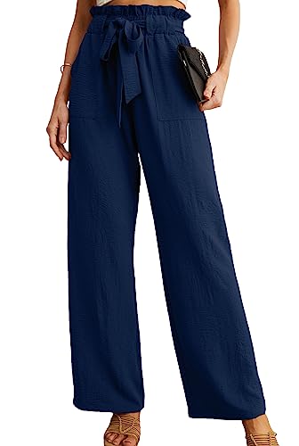 IWOLLENCE Women's Wide Leg Pants with Pockets High Waist Adjustable Knot Loose Casual Trousers Business Work Casual Pants
