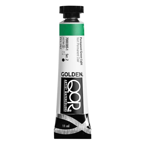 GOLDEN QoR Artist Watercolors, Permanent Green Light, 11 ml Tube, Professional Watercolor Paint, Semi-Transparent