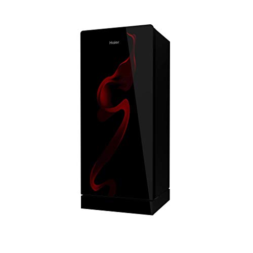 Image of Haier 190L 3 Star Direct Cool Single Door Refrigerator|Premium Glass Finish|3 Toughened Glass Shelves|Large Veg Box|1 Hour Icing Technology|Easy Clean Back (HRD-2103PSG-P, Spiral Glass, Base Stand)