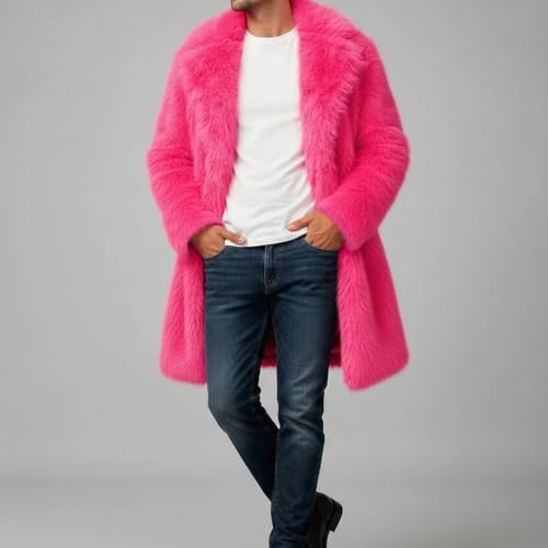Image of Lisa Colly Mens Faux Fur Coat Jacket Winter Overcoat | Men's Faux Fur Long Jacket, Long Sleeve, Fluffy Warm, Winter Parka Coat