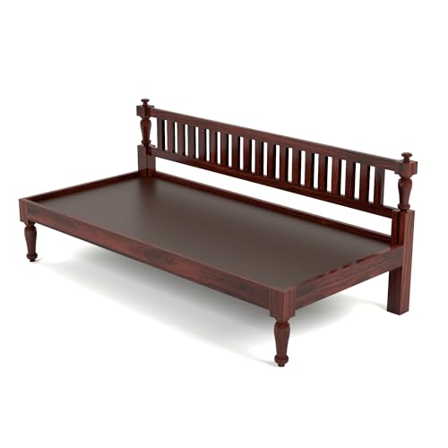 Image of PS DECOR Sheesham Wood Sofa 3 Seater Sofa Cum Diwan Bed Included mattres Without Pillow for Home Living Room Hotels - Mahogany Finish | 3-Person Sofa