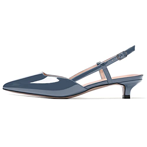 MODENCOCO Women's Patent Leather Ankle Strap Slingback Pointed Toe Kitten Low Heel Pumps Business Office Work Dress Shoes 1.5 Inch