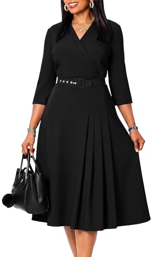 Image of ZVO Business Work Dress for Women Elegan Church V-Neck A Line Midi Dresses