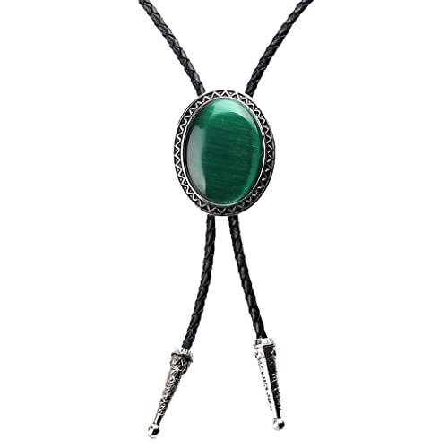 zalati Corbata tipo bolo con piedra verde natural trenzada de poliuretano para corbata occidental, verde, Taille unique