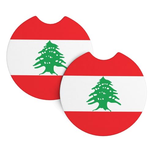 Drapeau Libanais Imprimé sous Verres Voiture 2 Pièces Anti-Dérapant Tapis pour Gobelets Automobile Dessous De Verre pour Maison Intérieur Auto Hommes 6.9Cm