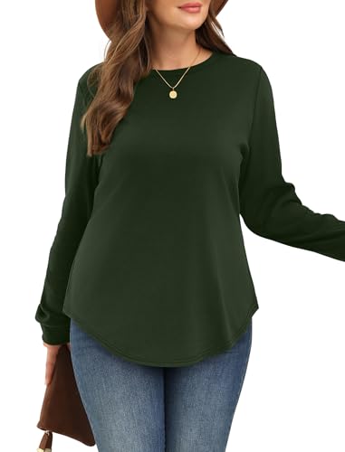 Image of WIHOLL Sweatshirt for Women Crewneck Long Sleeve Shirts Curved Hem Lightweight Sweaters Fall Clothes 2025