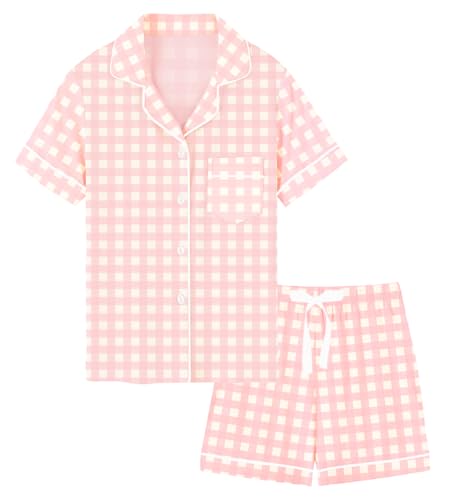 SANGTREE Mom and Daughter Matching Pajamas Button-Down Top with Shorts Set
