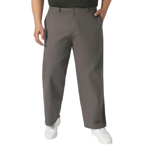 Image of Urbano Plus Men's Loose Mid Rise Baggy Fit Solid Chino Trousers Non-Stretchable