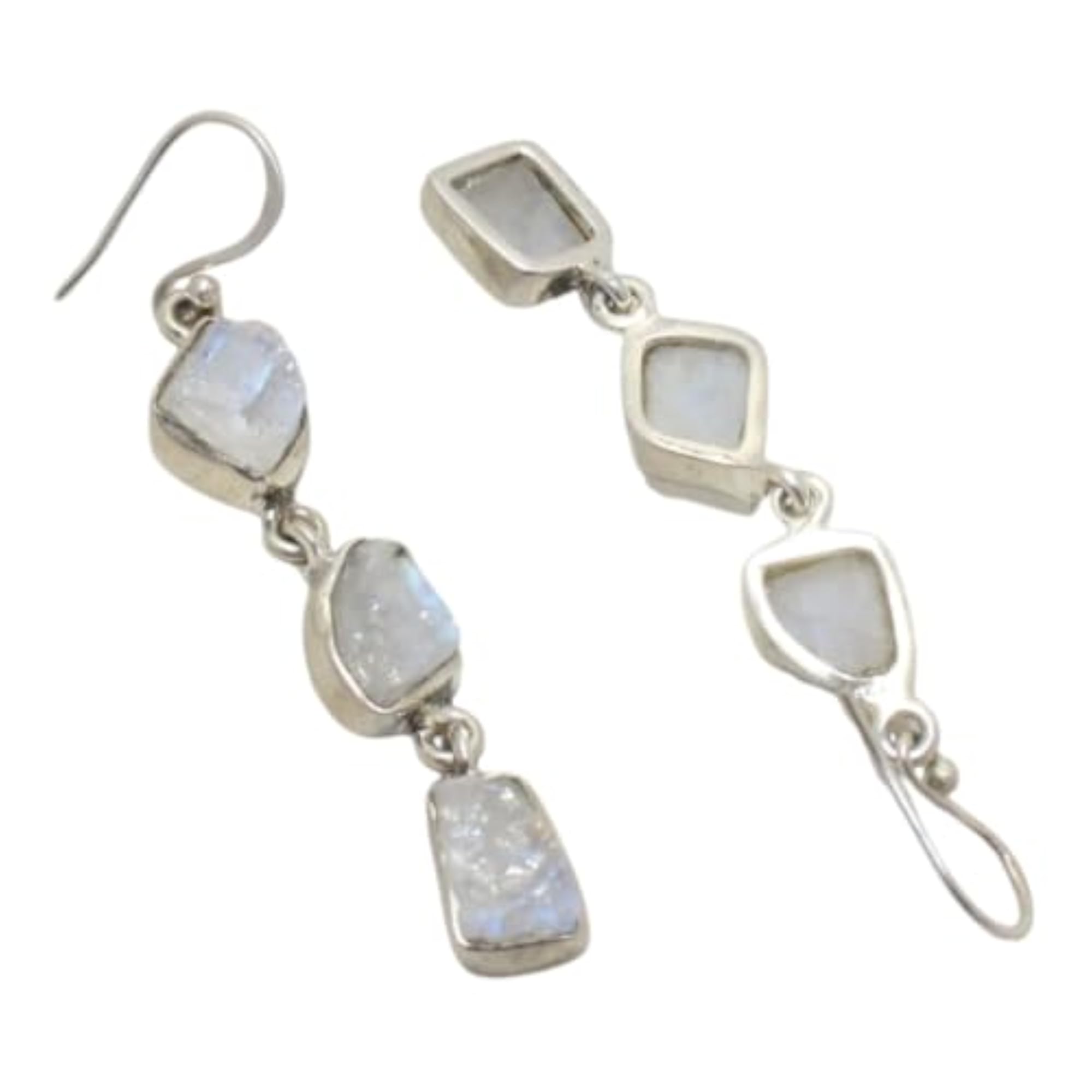 Women's 925 Sterling Silver Natural Rough Rainbow Moonstone Earrings