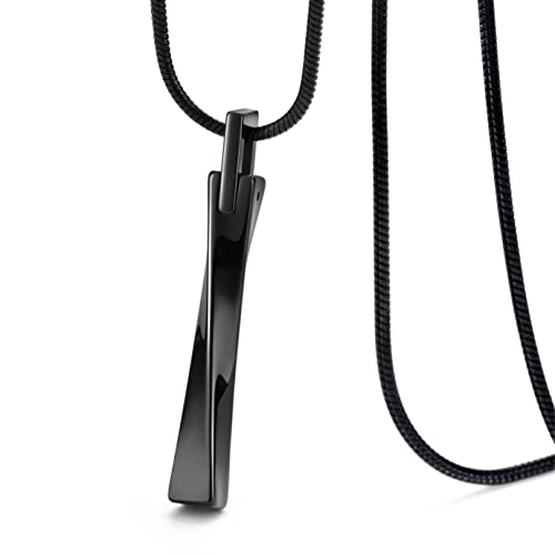 Moo&Lee Tungsten Carbide Pendant Necklace For Men Women Twisted Bar Pendant With 22 Inch Stainless Steel Snake Chain Black #TOP2