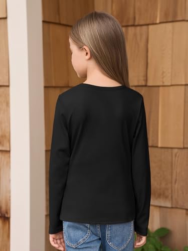 Haloumoning Girls Long Sleeve Shirts Crewneck Ruched Side Slim Fit Tops Ribbed Knit Casual Tee Shirt 4-15 Years4