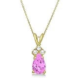 Größe :- 18 Zoll Birne rosa Saphir & Diamant Solitaire Anhänger 14k Gelbgold (0.75ct) Halskette Gold Anhänger
